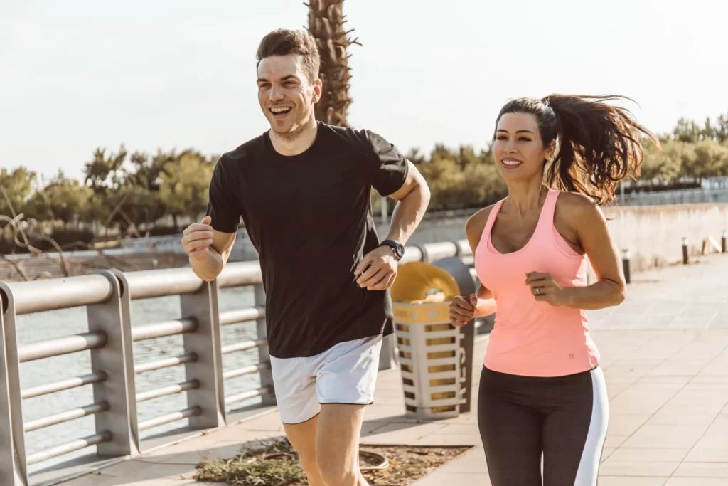 caucasian man goes out to run and do sport with la utc