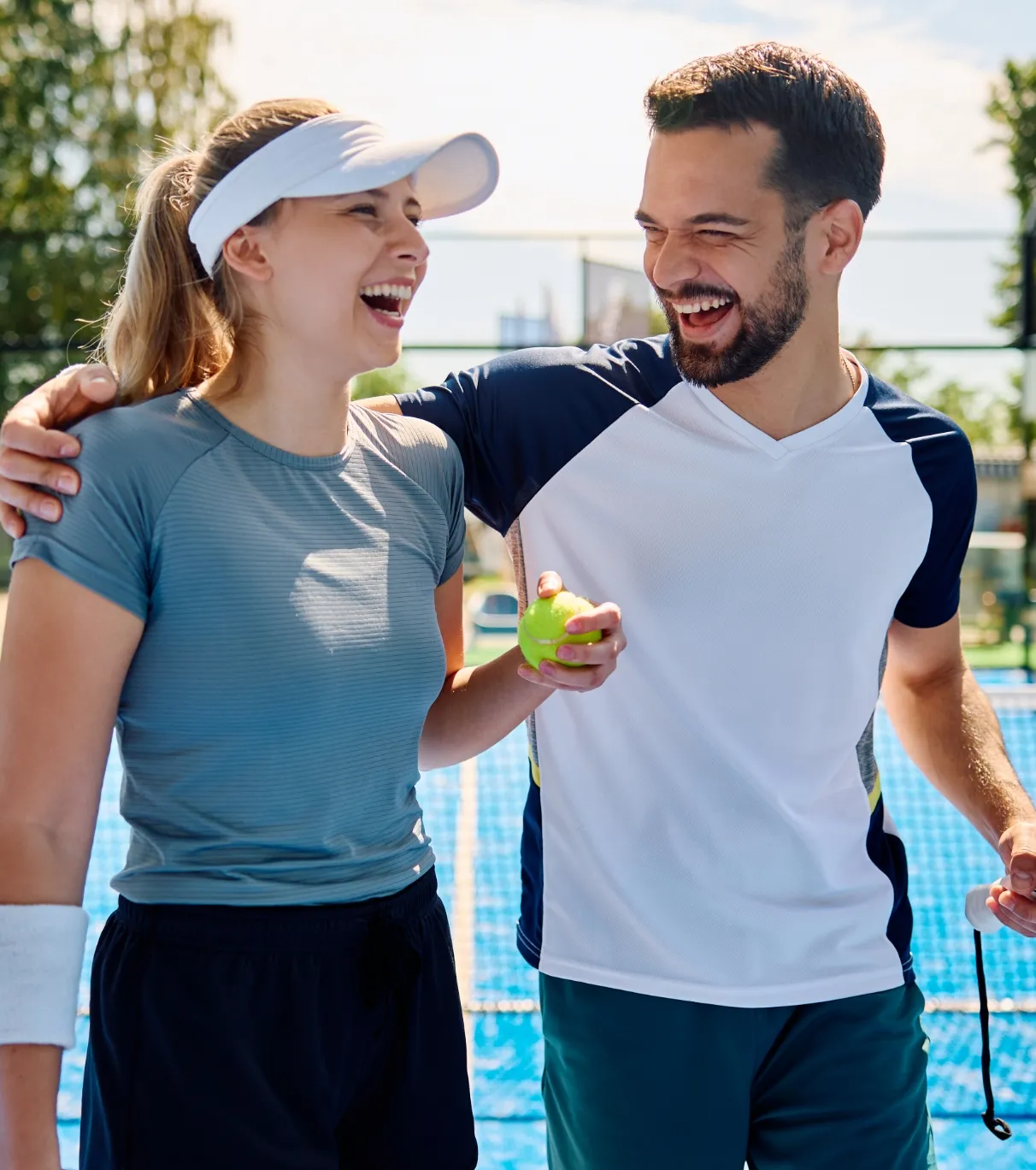 happy paddle tennis players having fun while playi utc